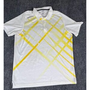 Oakley Polo Shirt Mens XL X-Large White Yellow Geometric Hydrolix Golfing